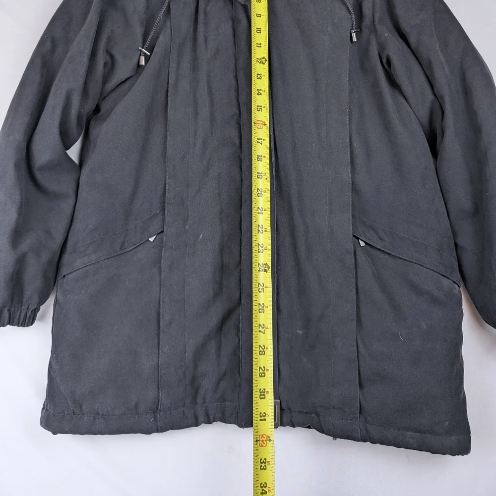 St. John’s Bay Women’s Large Black Winter Parka Faux Fur Trim Hood Coat